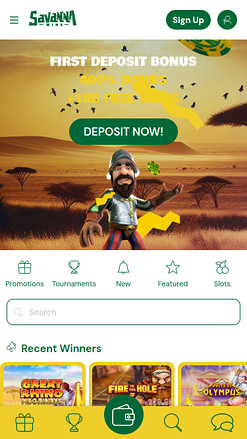 Page d'accueil mobile de Savanna Wins Casino