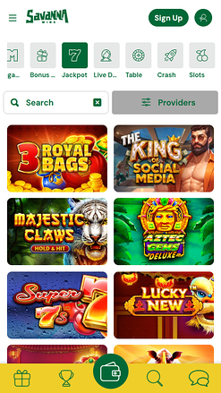 Jackpot mobile de Savanna Wins Casino