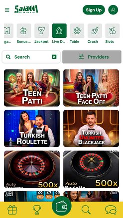 Croupier en direct mobile de Savanna Wins Casino