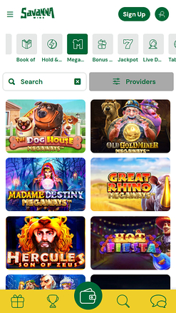 Megaways mobiles de Savanna Wins Casino