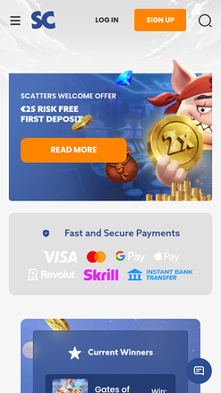 Page d'accueil mobile de Scatters