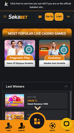 Sekabet Casino Mobile-Homepage