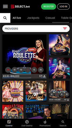 Casino mobile SELECT.bet avec croupier en direct