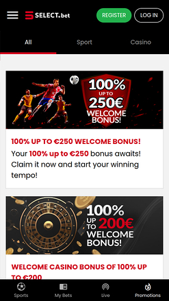 Promotions mobiles du casino SELECT.bet