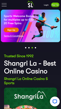 Page d'accueil mobile du casino Shangri La Live