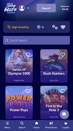 Shiny Wilds Casino Mobile Spiele mit hoher Volatilität