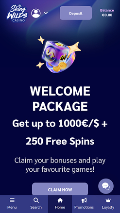 Shiny Wilds Casino Mobile Homepage