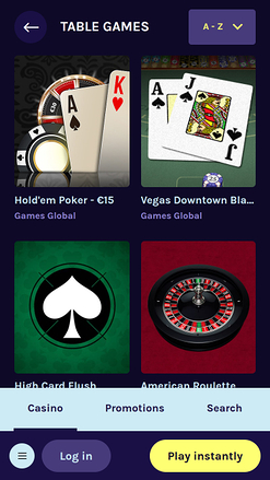 Giochi da tavolo per dispositivi mobili di Shokki Casino