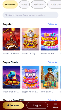 Jeux mobiles Shotz Casino