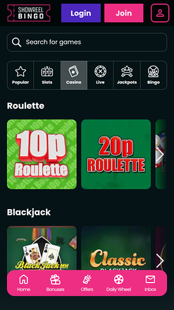 Jeux de table mobiles Showreel Bingo Casino