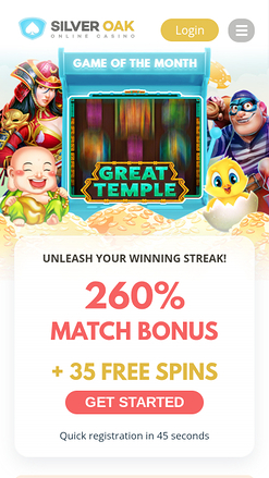 Silver Oak Casino Mobile Homepage