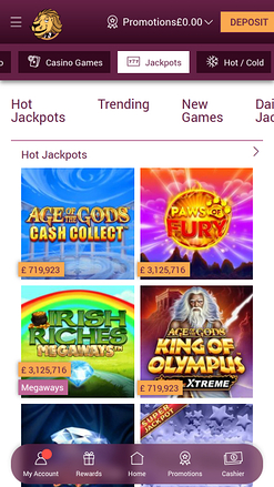 Jackpot mobile du casino Simba Games