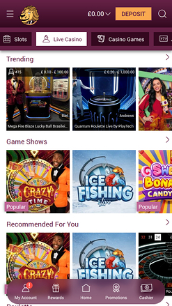 Casino mobile Simba Games avec croupier en direct