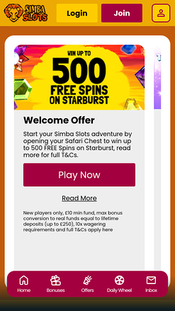Promotions mobiles du casino Simba Slots