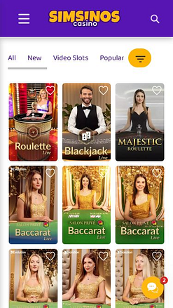 Casino mobile Simsinos avec croupier en direct