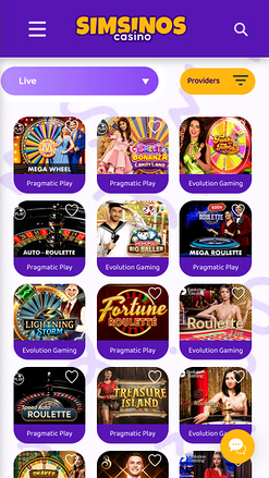 Casino mobile Simsinos avec croupier en direct