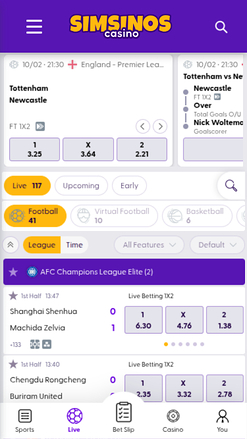 Paris sportifs mobiles du casino Simsinos