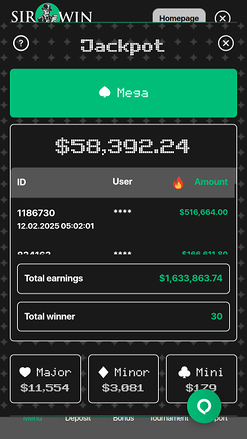 SirWin Casino Mobile Jackpot