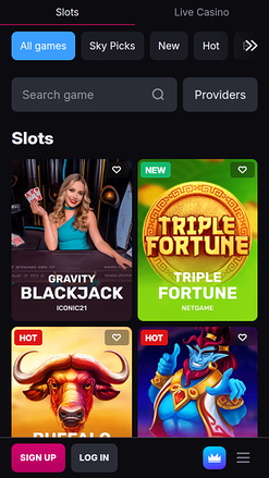 Jeux de Skycrown Casino sur mobile