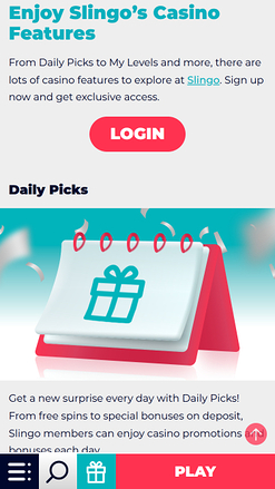 Slingo Casino mobile Funktionen