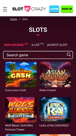Juegos móviles de Slot Crazy Casino