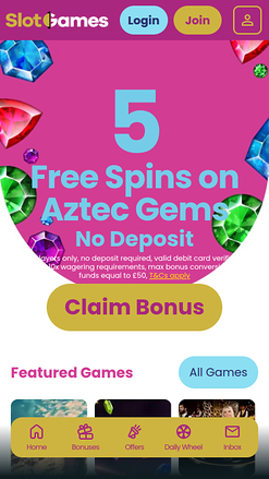 Homepage del casinò mobile con giochi di slot