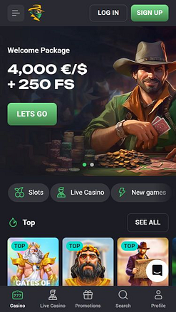 Page d'accueil mobile du casino Slot Hunter