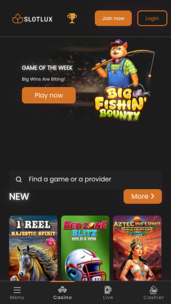Page d’accueil mobile de Slot Lux Casino