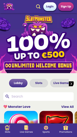 Homepage mobile di Slot Monster Casino