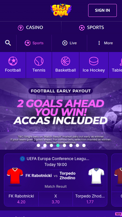 Sports mobiles de Slot Owl Casino