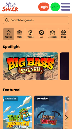 Giochi mobile di Slot Shack Casino