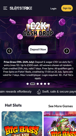 SlotStrike Casino mobile Startseite