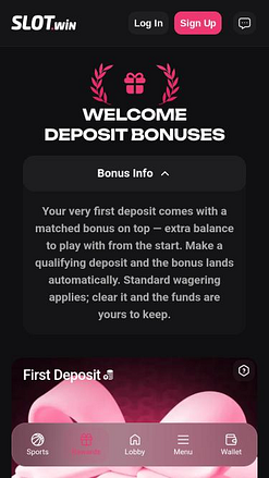 Page mobile des promotions du casino Slot.Win
