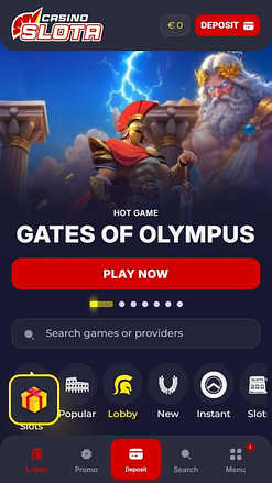 Slota Casino Mobile Homepage