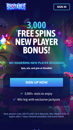 Page d'accueil mobile de Slotable Casino