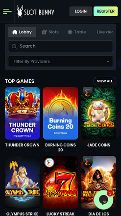Homepage of SlotBunny Casino for Mobile