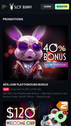 Promotions of SlotBunny Casino for Mobile