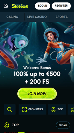 Página de inicio móvil de Slotexo Casino
