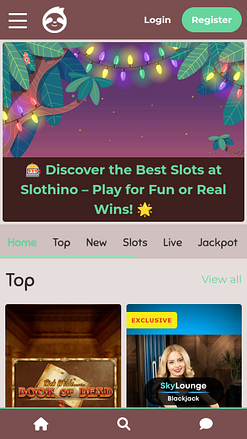 Page d'accueil mobile du casino Slothino