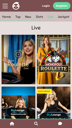 Casino mobile Slothino avec croupier en direct