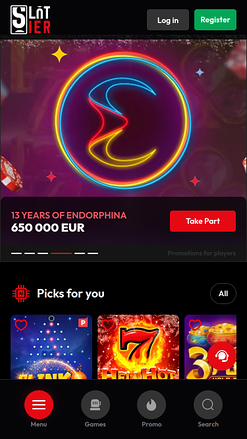 Página de inicio móvil de Slotier Casino