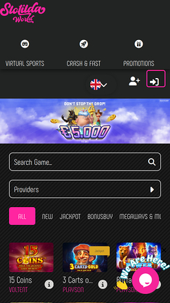 Page d’accueil mobile de Slotilda World Casino