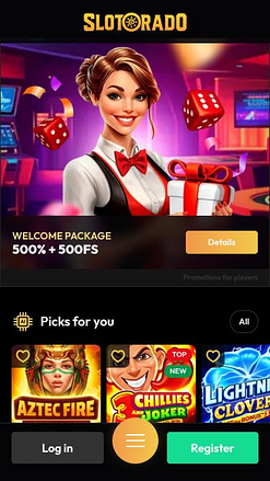 Page d'accueil mobile du casino Slotorado