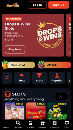 Homepage mobile di SlotoRush Casino