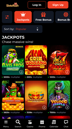 Jackpot mobile di SlotoRush Casino