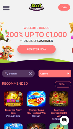 Página de inicio móvil de SlotParadise Casino