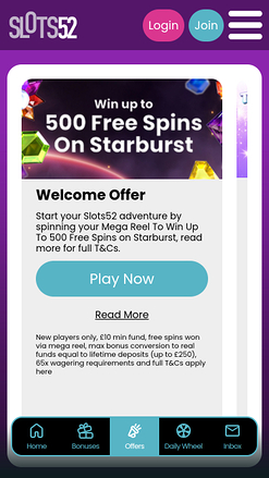 Slots52 Casino mobile Aktionen