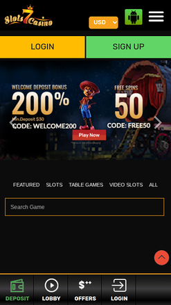Page d'accueil mobile de Slots7 Casino
