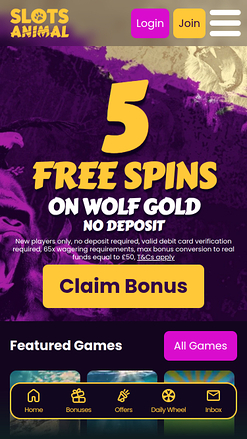 Page d'accueil mobile de Slots Animal Casino