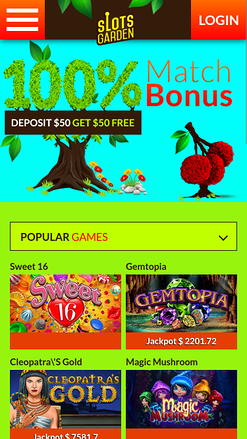 Slots Garden Casino Mobile Homepage